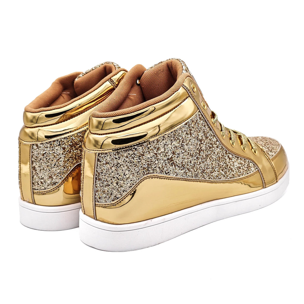 Glitter Shoes for Men Women Fashion High Top Casual Sequin Sparkly Bling Shiny Sneakers Gold